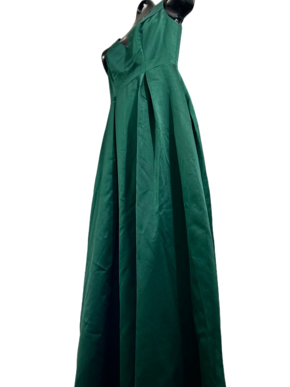 Emerald Green V-Neck Satin Evening Gown - Picture 6 of 17